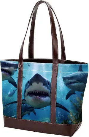 Purses for Women,Tote Bag for Women,Handbags for Women,Angry Shark in Forest Ocean