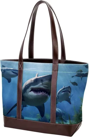 Purses for Women,Tote Bag for Women,Handbags for Women,Angry Shark in Forest Ocean