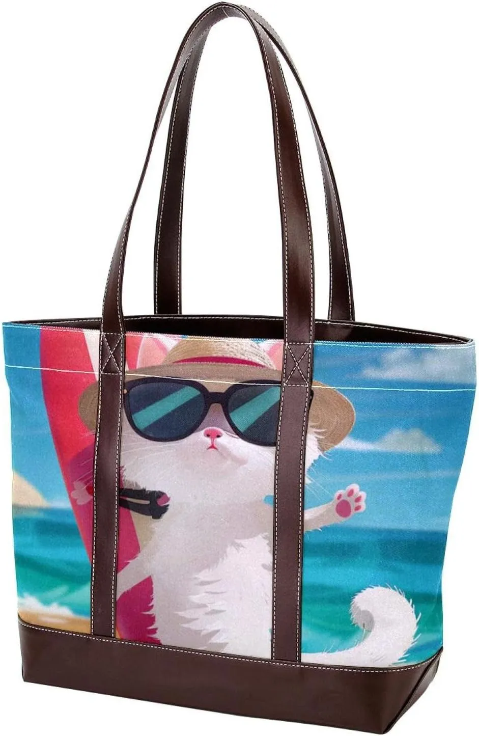 Purses for Women,Tote Bag for Women,Handbags for Women,Cat Enjoy Beach