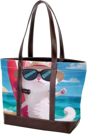 Purses for Women,Tote Bag for Women,Handbags for Women,Cat Enjoy Beach