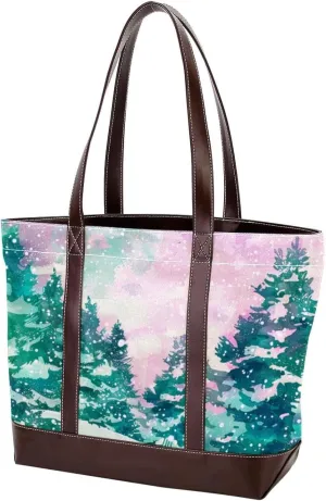 Purses for Women,Tote Bag for Women,Handbags for Women,Forest Green Snowflake Winter