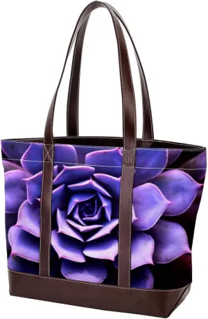 Purses for Women,Tote Bag for Women,Handbags for Women,Succulent Plant Purple Flower Pattern