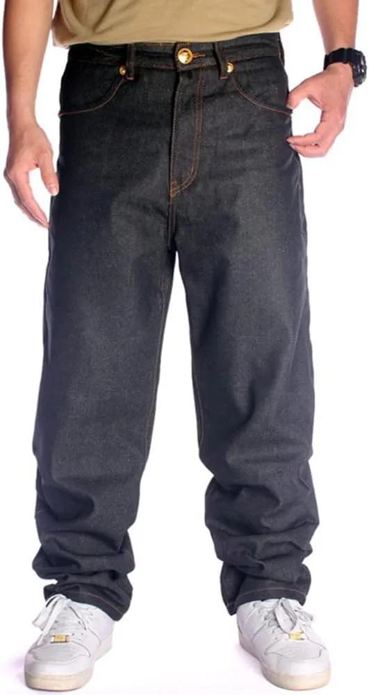 QBO Men's Hip-hop Embroidered Printed Baggy Denim Jeans Pants Trousers