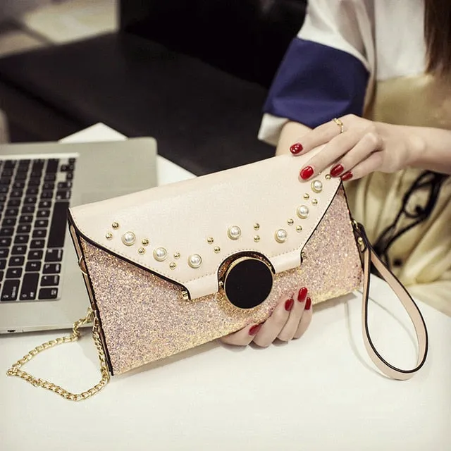 QIAOBAO 2019 New Vintage Beaded Handbag Package Women Fashion Sequins Envelope Bag Personality Clutch Purse Leather Top Quality