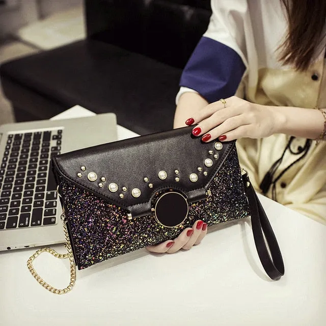 QIAOBAO 2019 New Vintage Beaded Handbag Package Women Fashion Sequins Envelope Bag Personality Clutch Purse Leather Top Quality