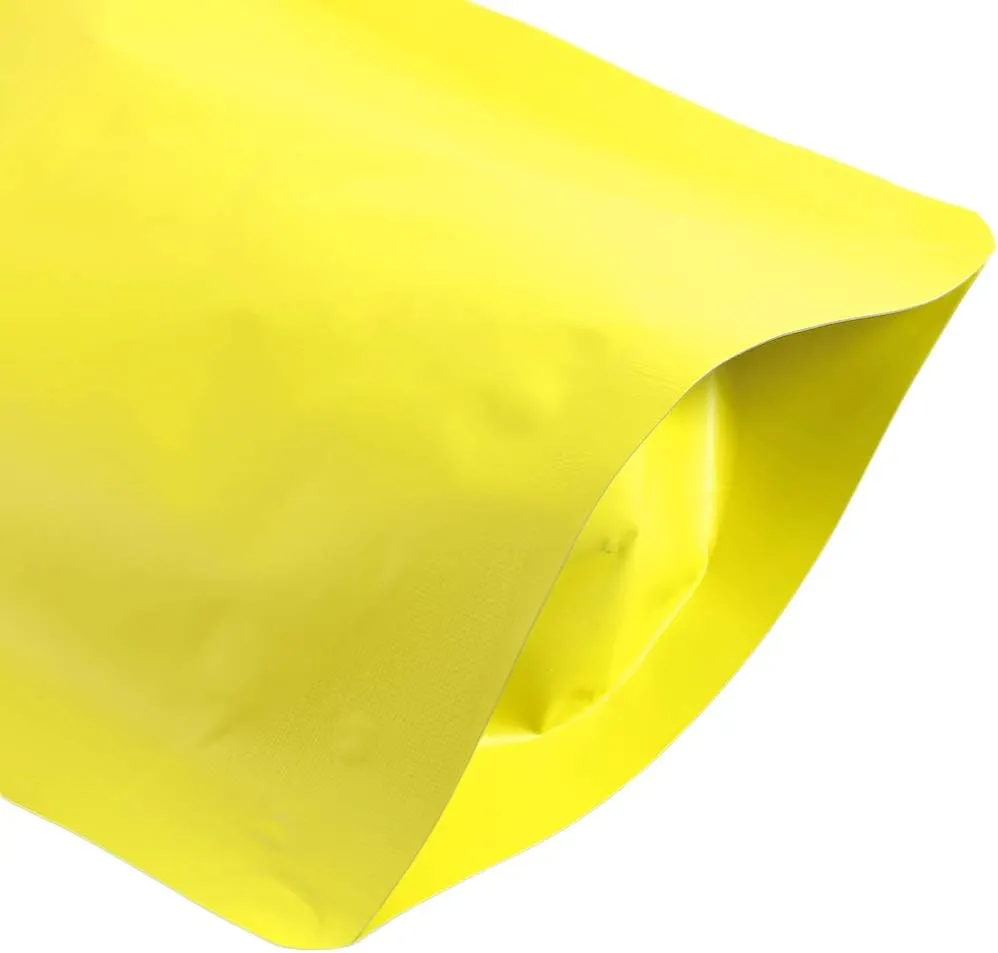 QQ Studio Double Sided Matte Heat Sealable Mylar Aluminum Standup Bags (100 Bags) (5.1" x 7.1", Matte Yellow)