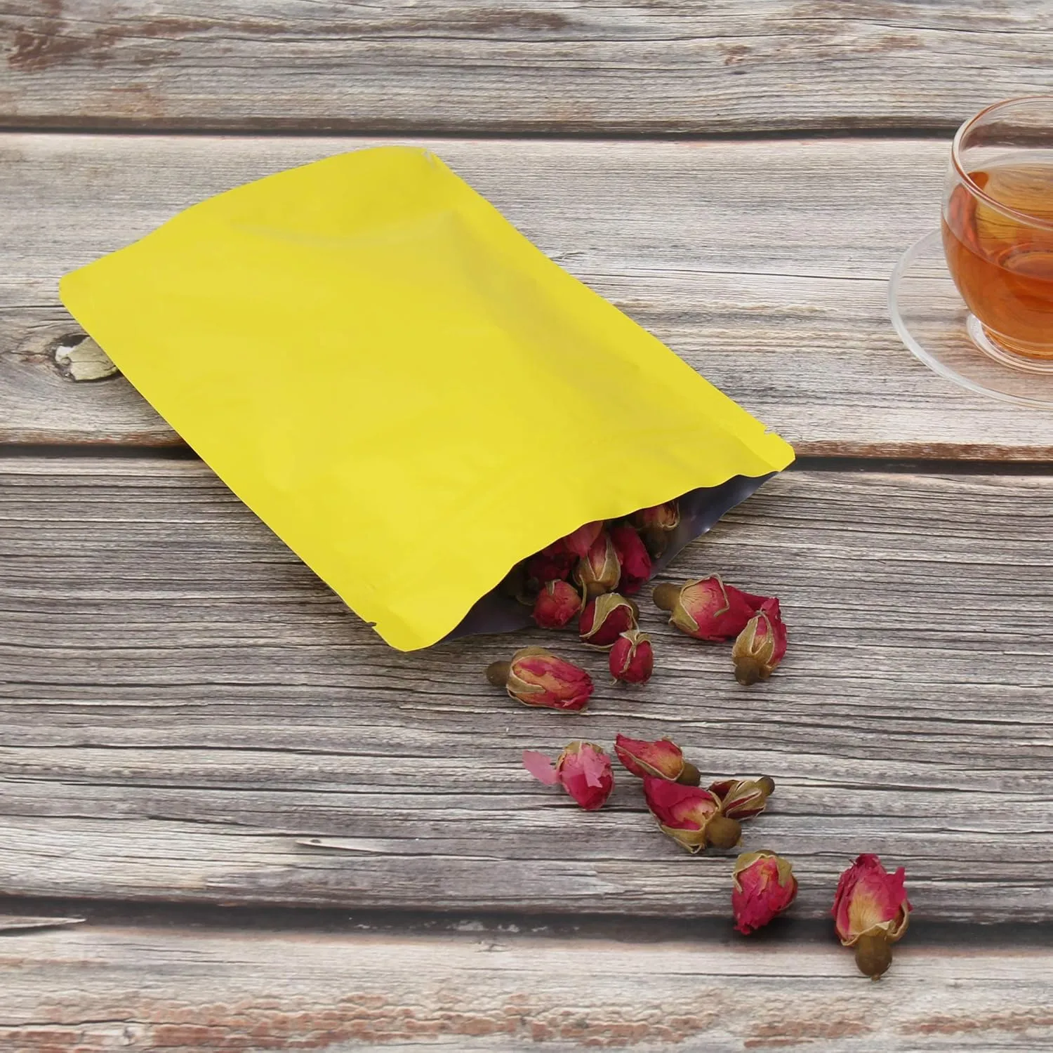 QQ Studio Double Sided Matte Heat Sealable Mylar Aluminum Standup Bags (100 Bags) (5.1" x 7.1", Matte Yellow)
