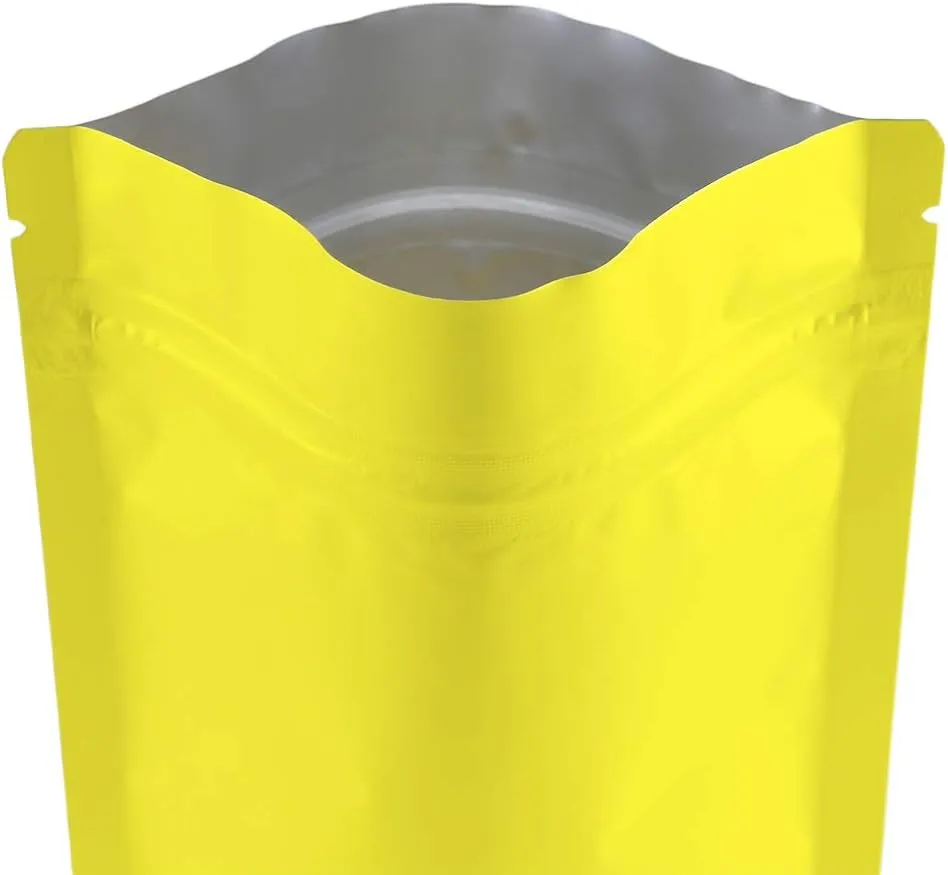 QQ Studio Double Sided Matte Heat Sealable Mylar Aluminum Standup Bags (100 Bags) (5.1" x 7.1", Matte Yellow)