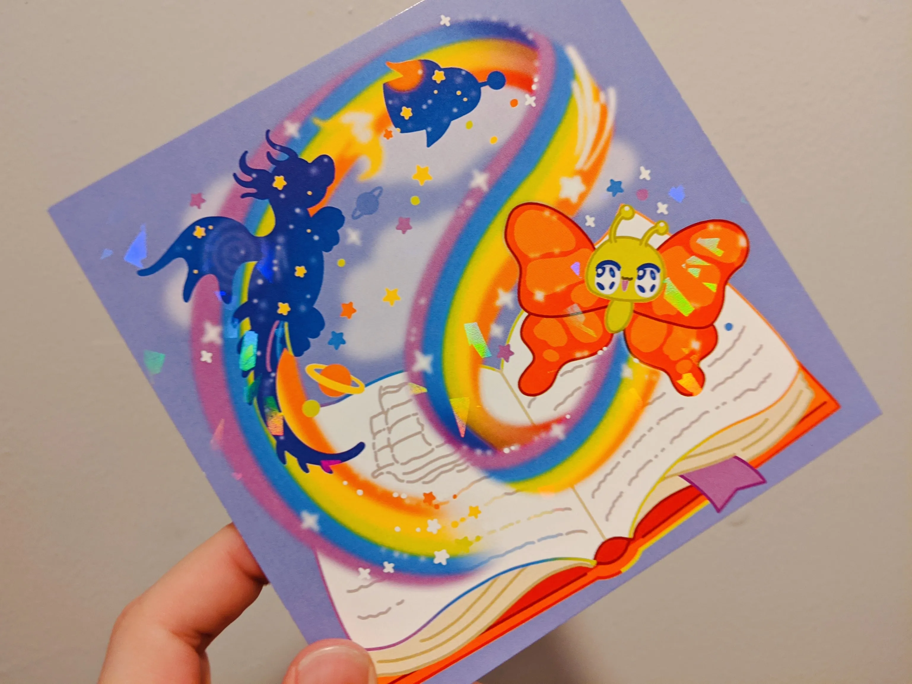reading rainbow holographic print