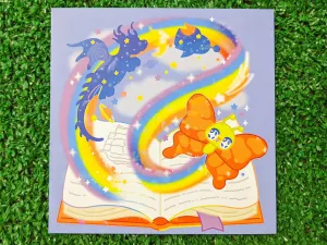reading rainbow holographic print