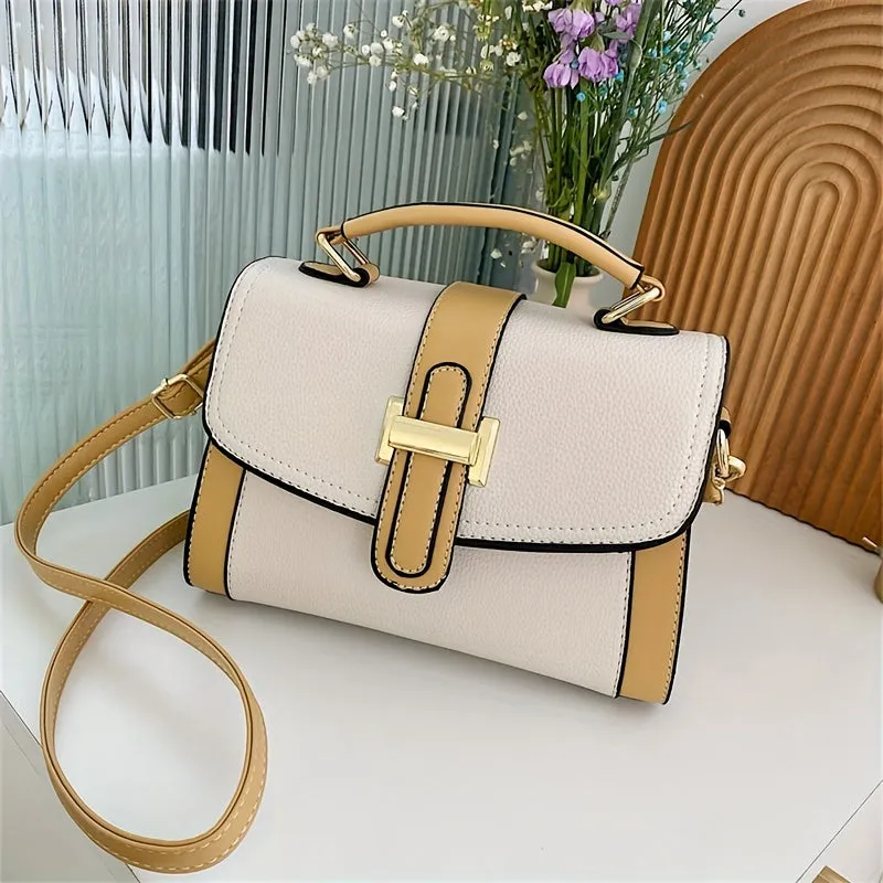 realaiot  Color Contrast Crossbody Bag, Fashion Square Shoulder Bag, Women's Small Handbags For Every Day