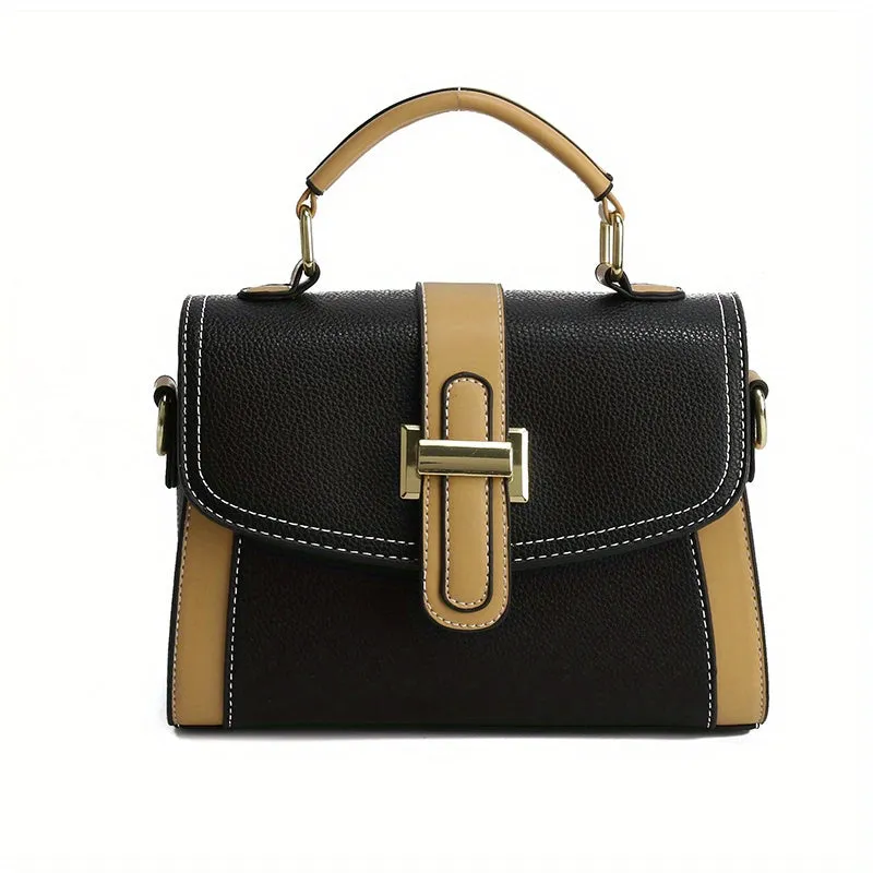 realaiot  Color Contrast Crossbody Bag, Fashion Square Shoulder Bag, Women's Small Handbags For Every Day