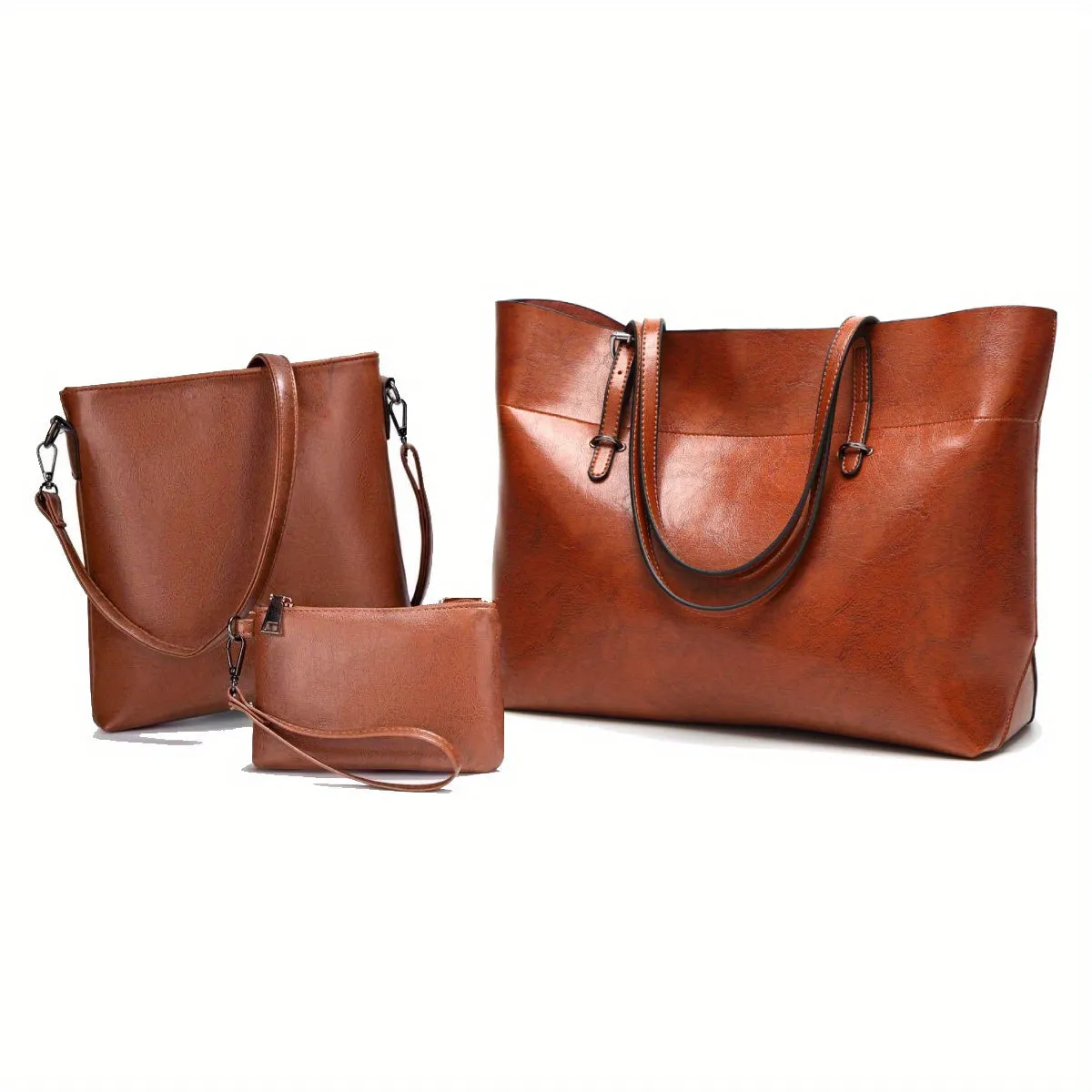 realaiot  Women PU Leather Handbags Tote Bag Soft Retro Designer Large Capacity Multi-pocket Casual Ladies Shoulder Crossbody Bag Mother's Day Gift Adjustable Shoulder Strap Purse Cheap On Sale