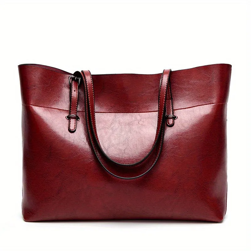 realaiot  Women PU Leather Handbags Tote Bag Soft Retro Designer Large Capacity Multi-pocket Casual Ladies Shoulder Crossbody Bag Mother's Day Gift Adjustable Shoulder Strap Purse Cheap On Sale