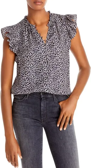 Rebecca Taylor Womens Leopard Silk-Blend Top, 0, Blue