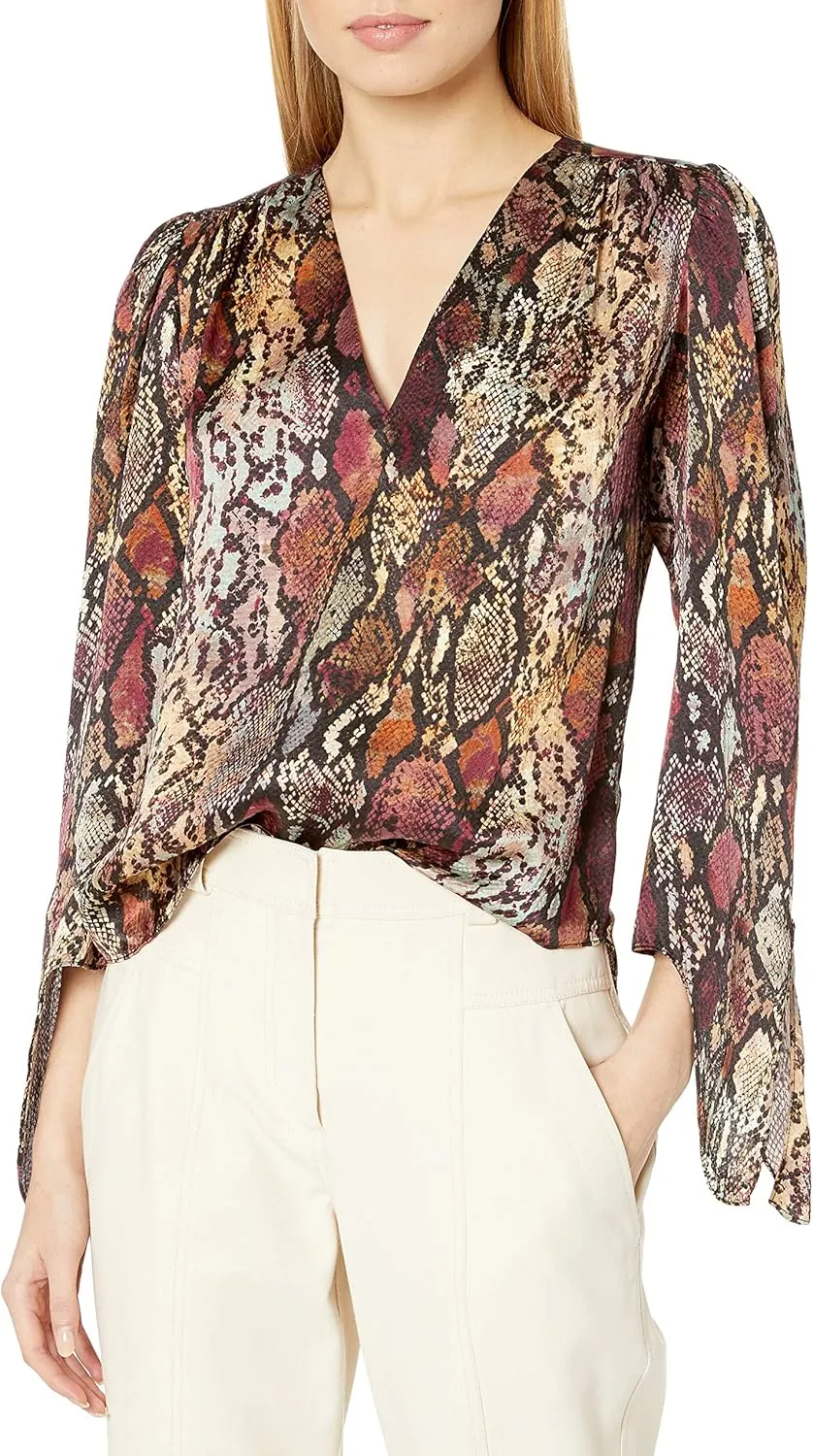 Rebecca Taylor Women's Long Sleeve Animal Print Vneck Top
