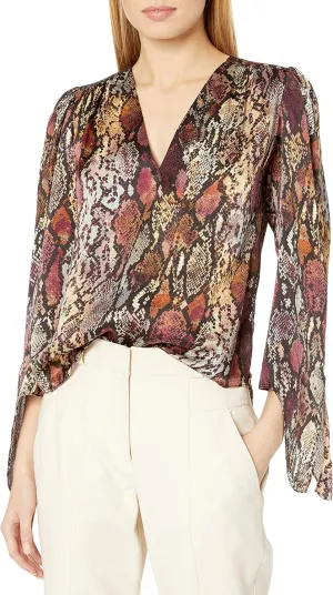 Rebecca Taylor Women's Long Sleeve Animal Print Vneck Top