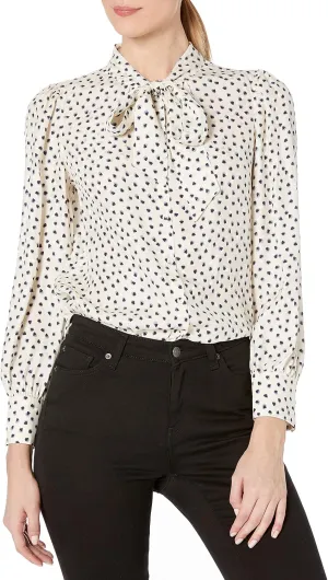 Rebecca Taylor Women's Long Sleeve Blurry Heart Silk Button Down Top, Snow Combo