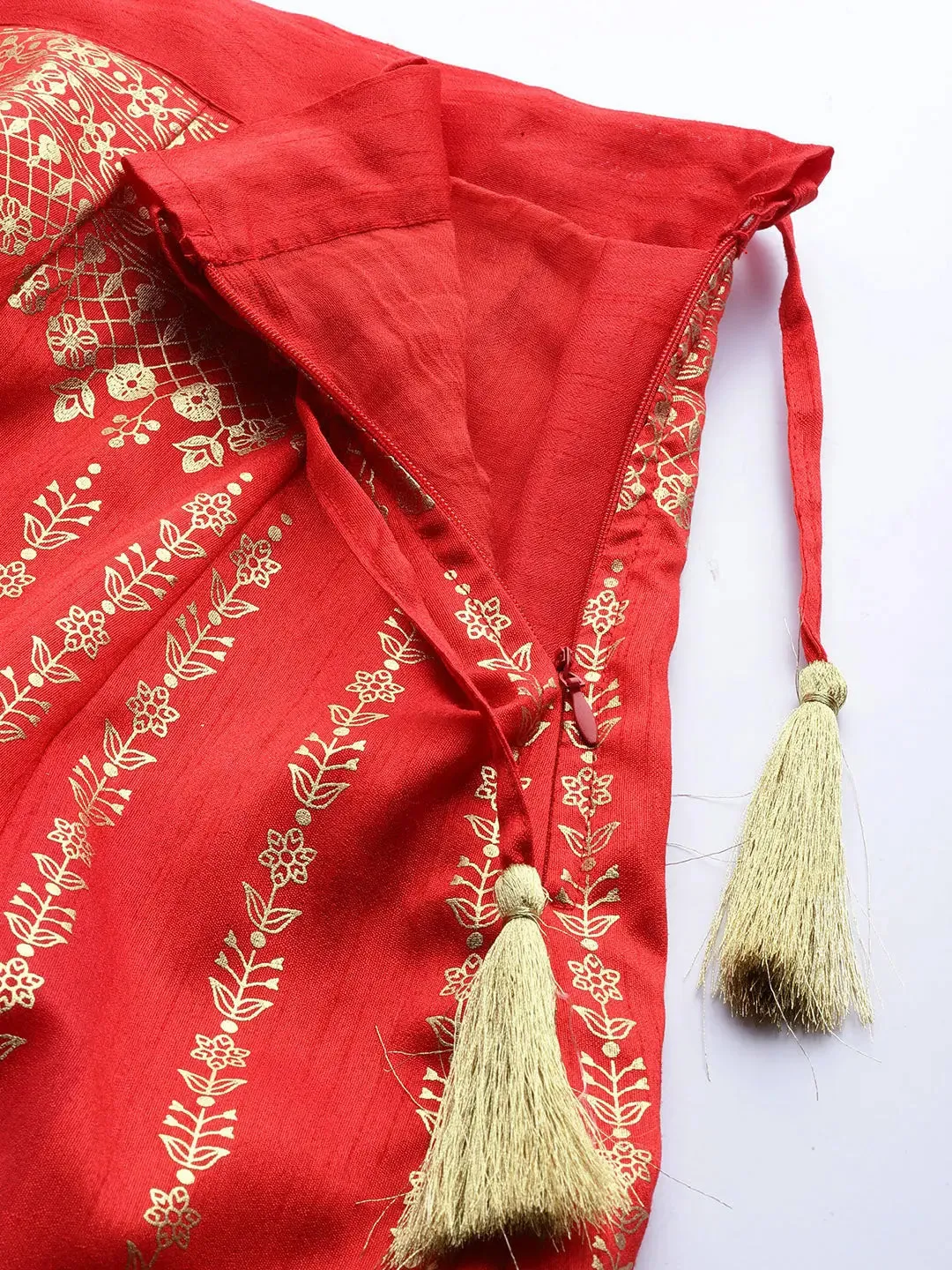 Red Foil Print Anarkali Skirt