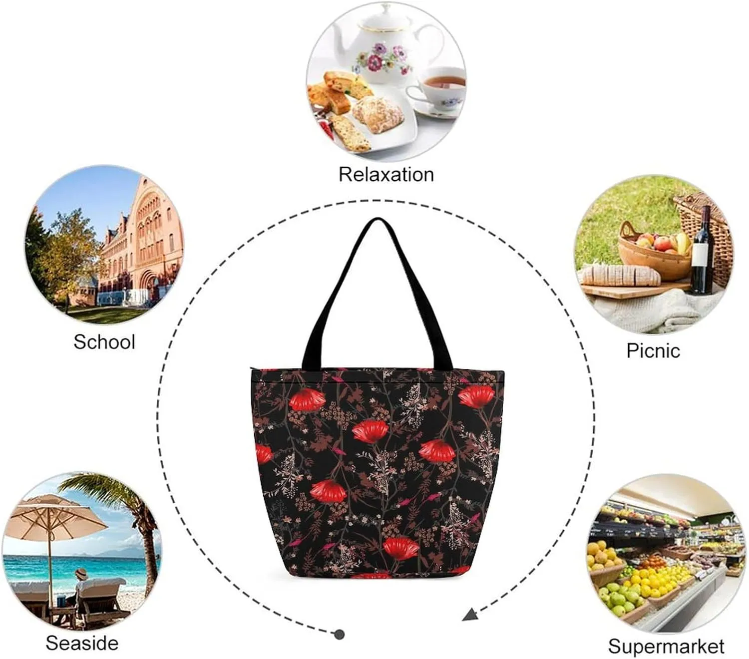 Red-Poppys-Floral-Print Tote Bags Handbags for Women Fashion Shoulder Bags Shoulder Handbag.
