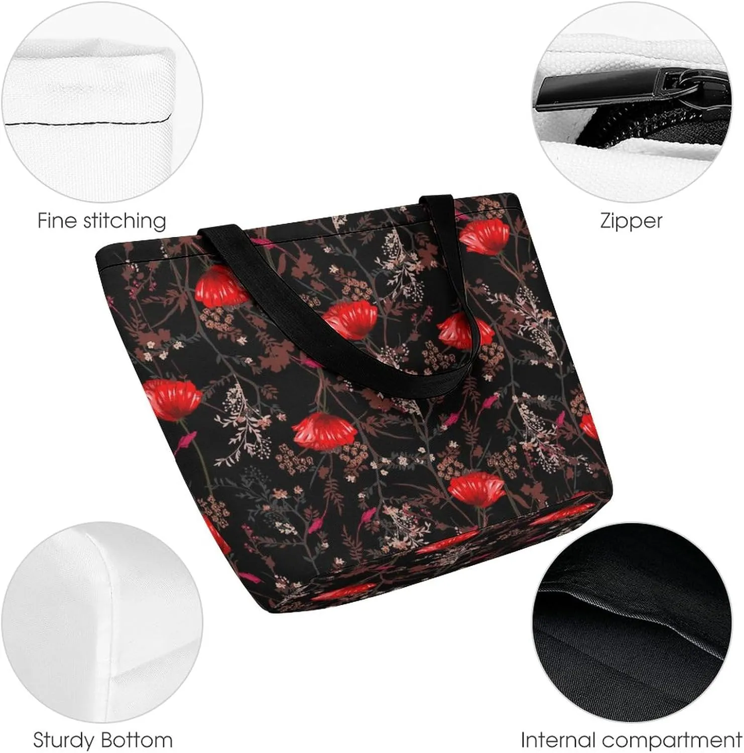 Red-Poppys-Floral-Print Tote Bags Handbags for Women Fashion Shoulder Bags Shoulder Handbag.