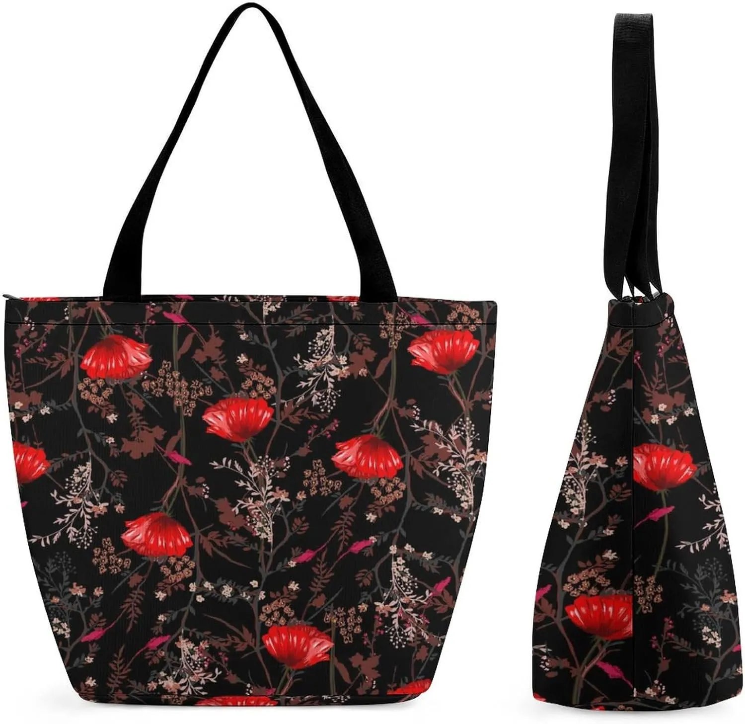 Red-Poppys-Floral-Print Tote Bags Handbags for Women Fashion Shoulder Bags Shoulder Handbag.
