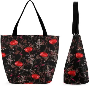 Red-Poppys-Floral-Print Tote Bags Handbags for Women Fashion Shoulder Bags Shoulder Handbag.