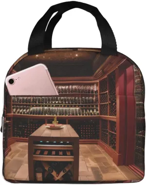 Red Wine Cellar Print Adult Lunch Bags Working Lunch Bag Versatile Lunch Box Tote Womens Lunch Bags Large Lunch Bag