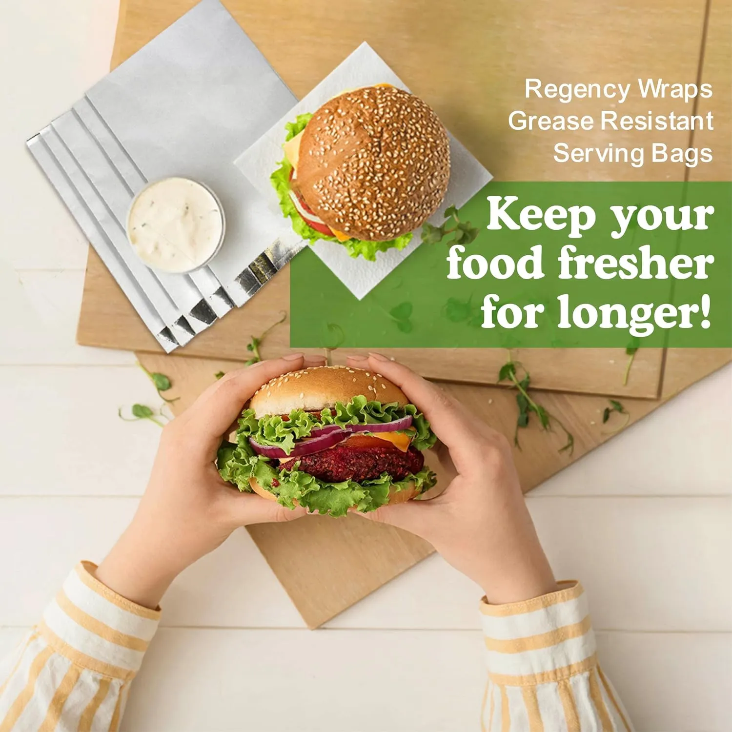 Regency Wraps Grease Resistant Snack Serving Bags, Foil Lined, Pack of 100 For Burgers, Sandwiches, Panini's, Pitas, Insulated to Keep food Warm
