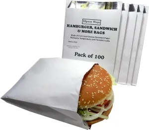 Regency Wraps Grease Resistant Snack Serving Bags, Foil Lined, Pack of 100 For Burgers, Sandwiches, Panini's, Pitas, Insulated to Keep food Warm