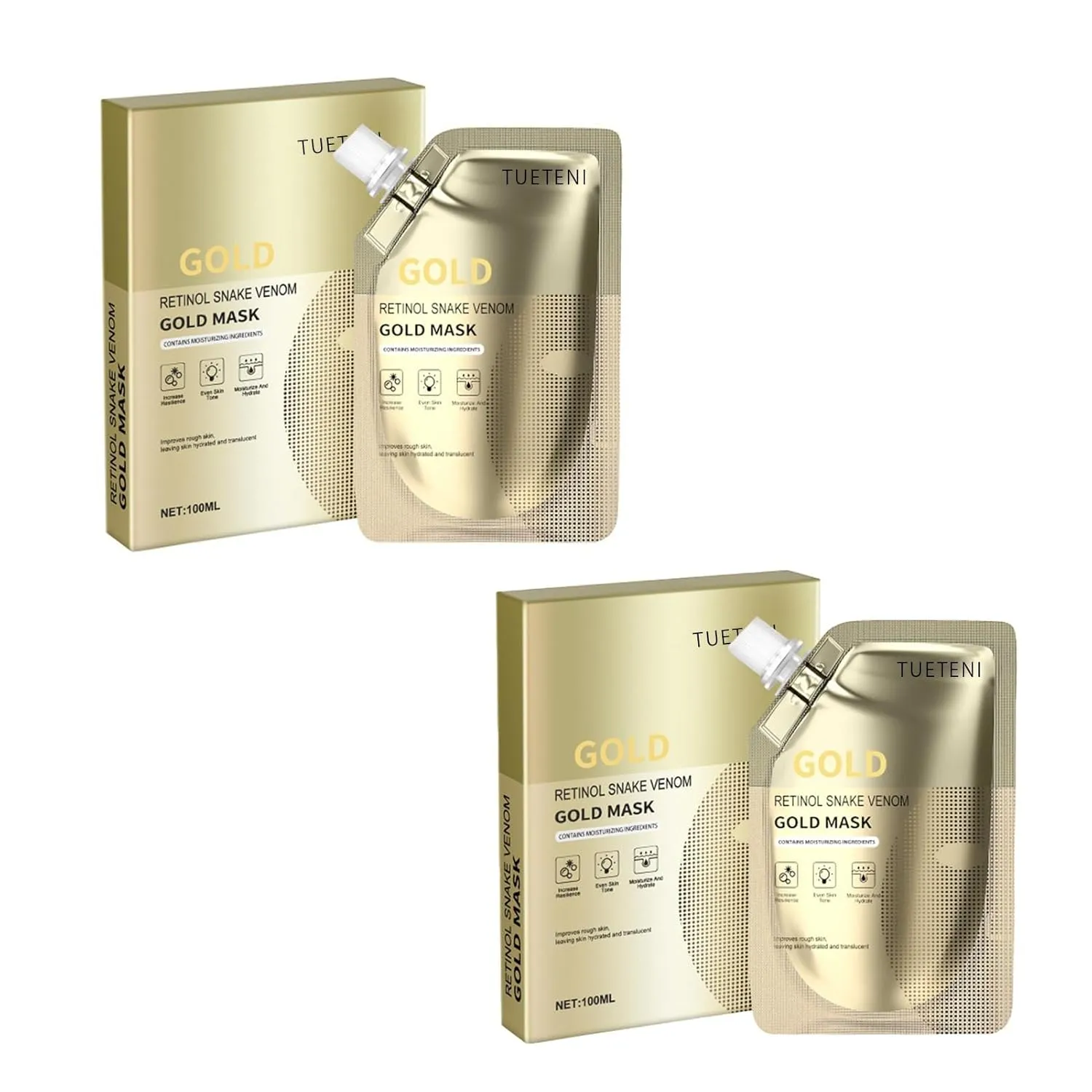 Retinol Snake Venom Gold Mask, Collagen Peeling Mask, Improve Rough Skin Exfoliation, Cleansing Moisturizing Hydration (100ml)(2pcs)