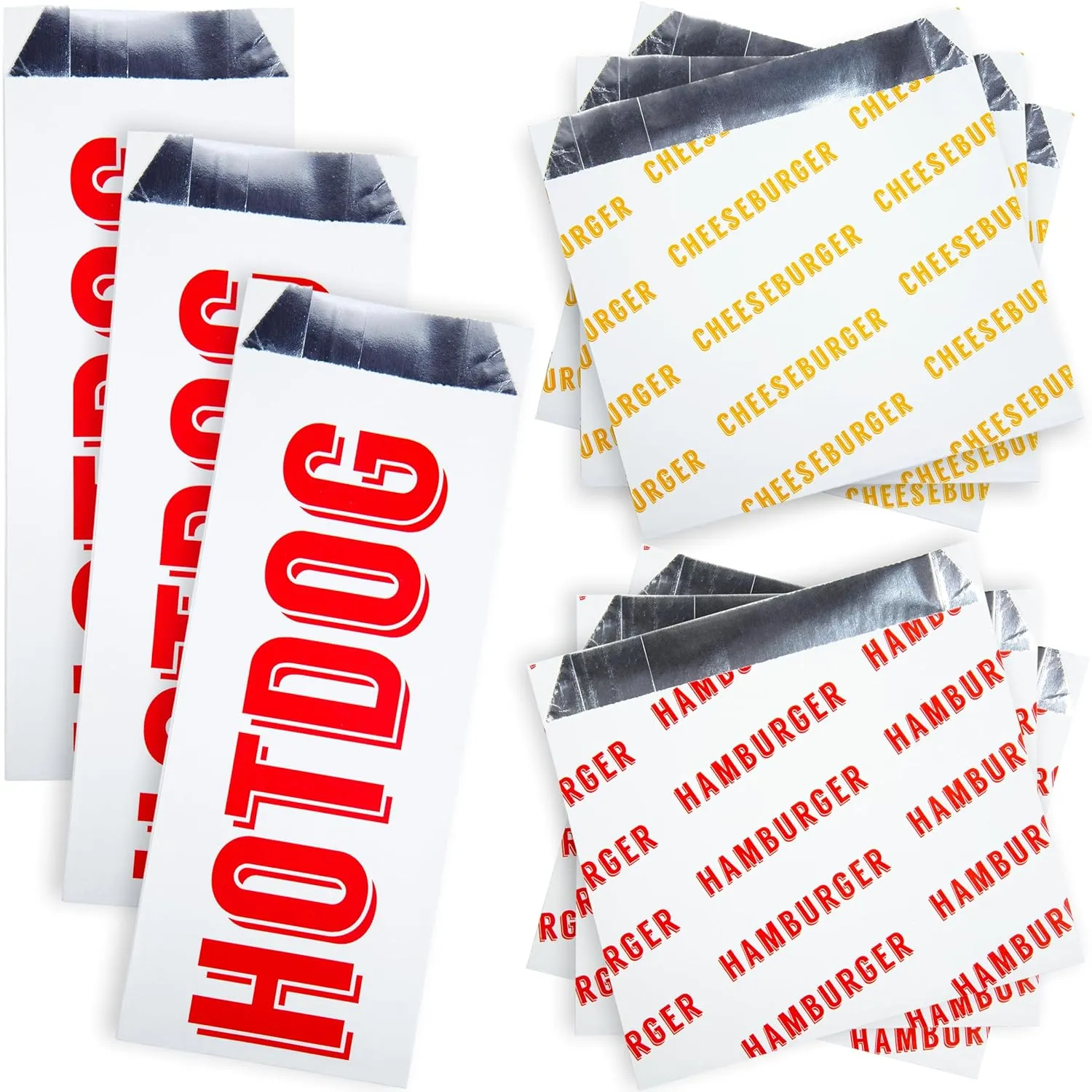 Retro, Grease-Proof Food Wrapper 30 Combo Pack. 10 Each Hamburger, Cheeseburger and Hot Dog Sturdy Bags. Heat Proof, Restaurant Grade, Allergen Friendly BBQ Foil Paper Supply for Themed Party Event