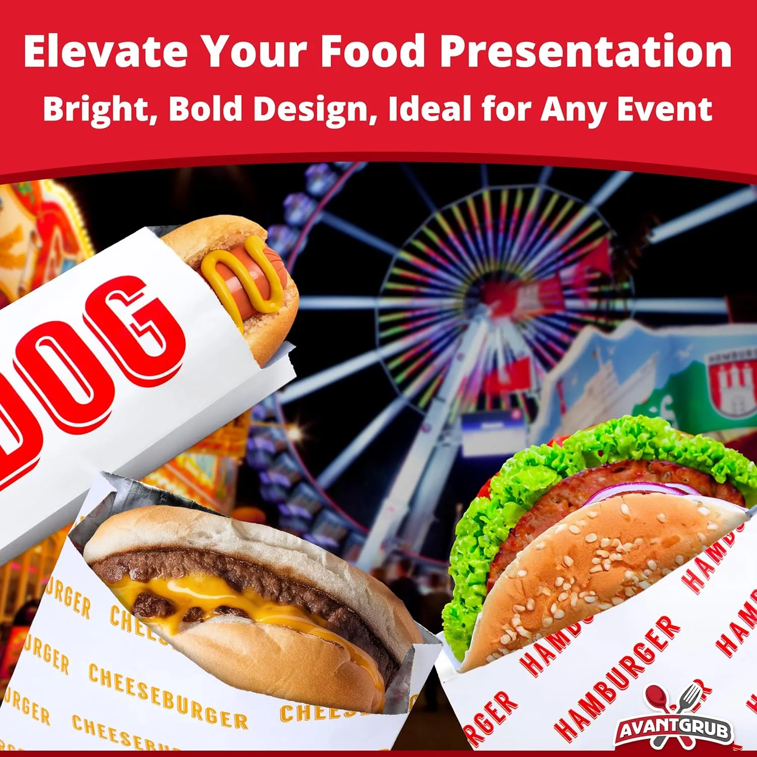 Retro, Grease-Proof Food Wrapper 30 Combo Pack. 10 Each Hamburger, Cheeseburger and Hot Dog Sturdy Bags. Heat Proof, Restaurant Grade, Allergen Friendly BBQ Foil Paper Supply for Themed Party Event
