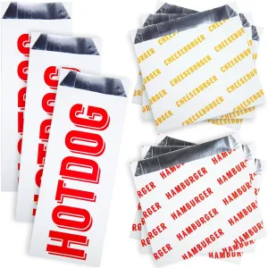 Retro, Grease-Proof Food Wrapper 30 Combo Pack. 10 Each Hamburger, Cheeseburger and Hot Dog Sturdy Bags. Heat Proof, Restaurant Grade, Allergen Friendly BBQ Foil Paper Supply for Themed Party Event