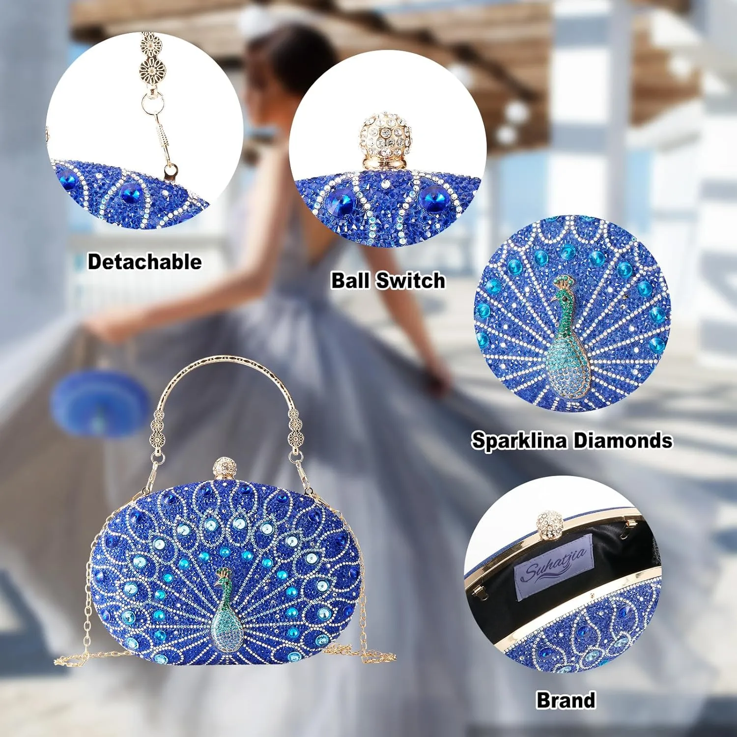Rhinestone Evening Clutch Purses for Women Evening Weddings,Party Purses Crystal Diamond Glitter Sparkly Handbag