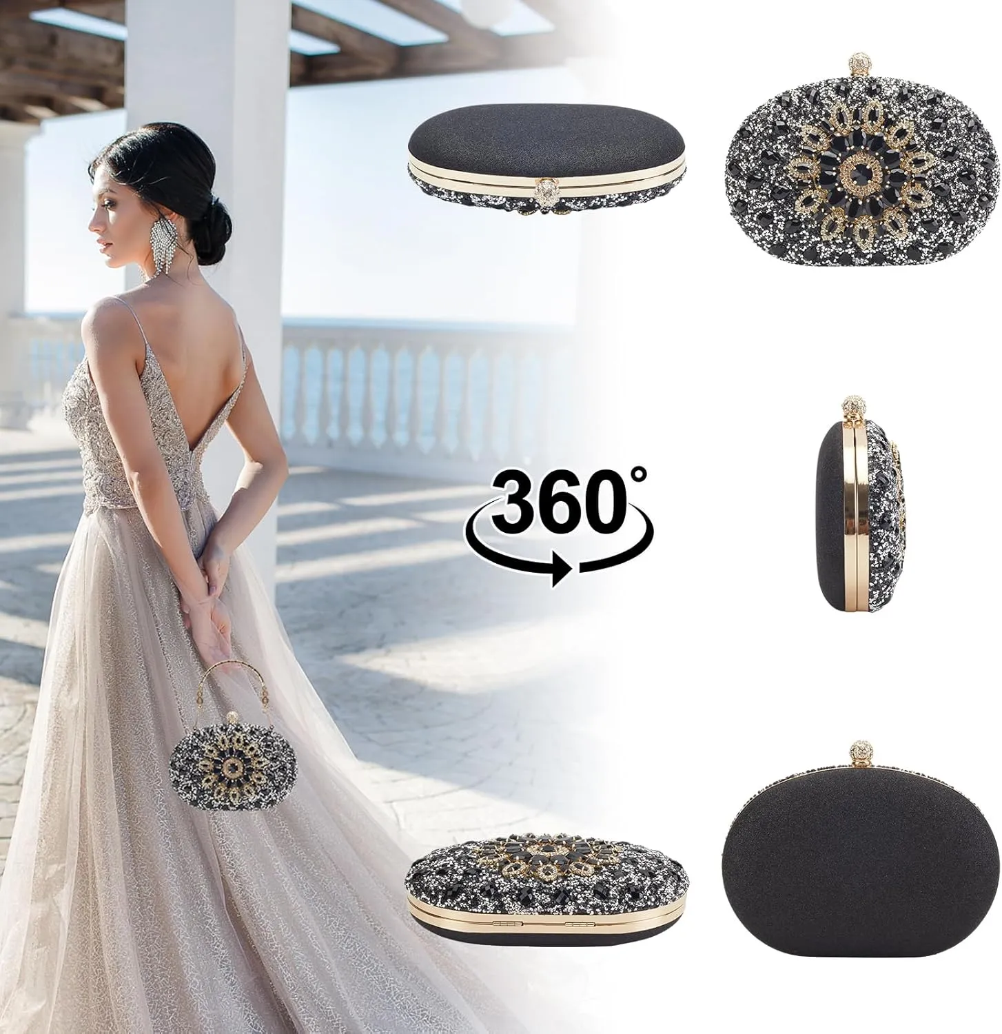 Rhinestone Evening Clutch Purses for Women Evening Weddings,Party Purses Crystal Diamond Glitter Sparkly Handbag