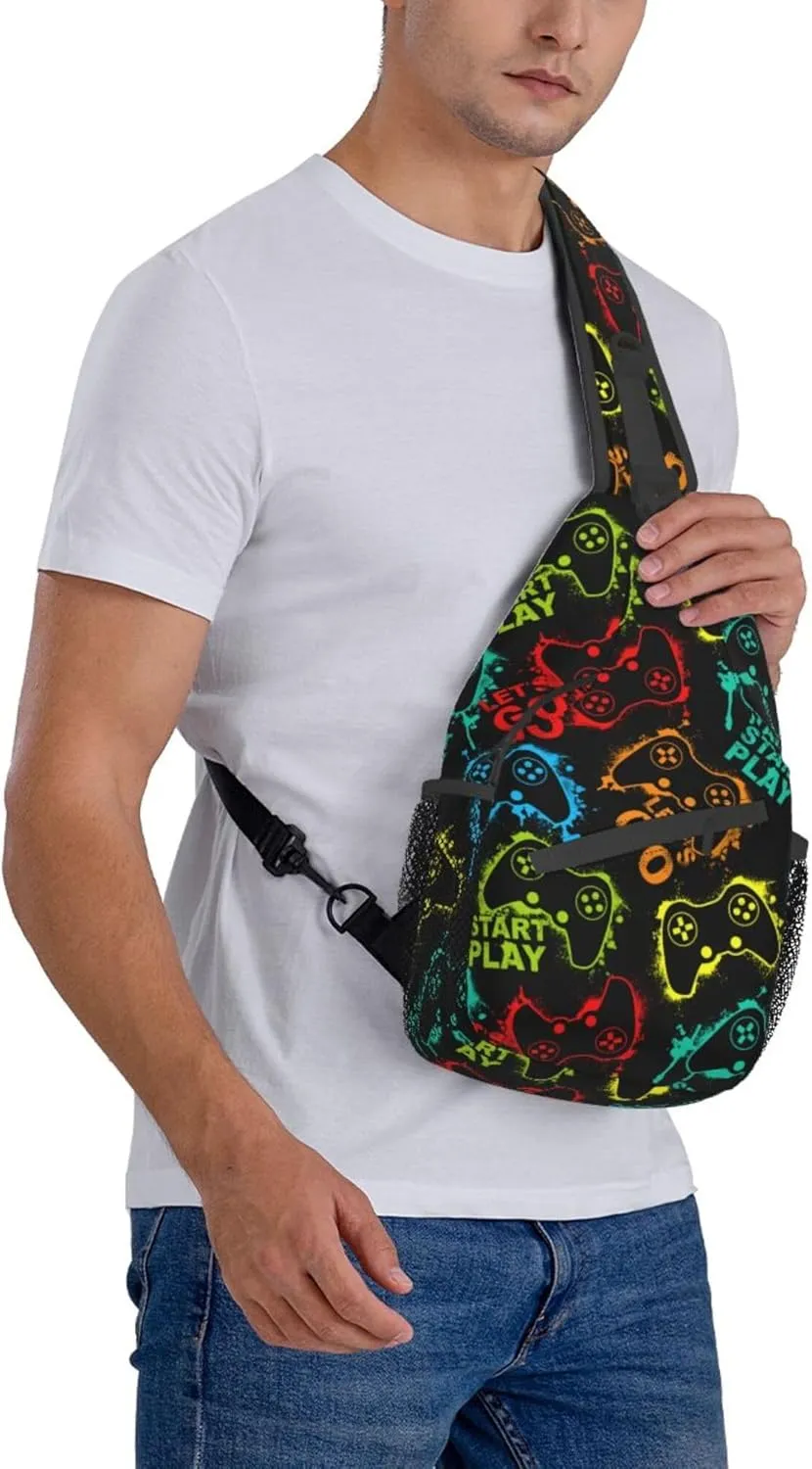 RIMENCH Large Capacity Crossbody Sling Backpack Sling Bag for Women Men Multipurpose Travel Essentials Cross Body Bag (Video Game Weapon cool pattern)