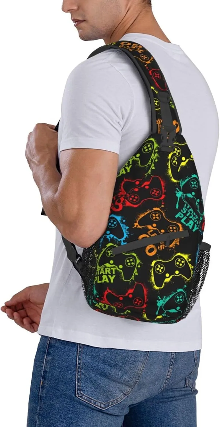 RIMENCH Large Capacity Crossbody Sling Backpack Sling Bag for Women Men Multipurpose Travel Essentials Cross Body Bag (Video Game Weapon cool pattern)