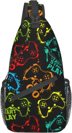 RIMENCH Large Capacity Crossbody Sling Backpack Sling Bag for Women Men Multipurpose Travel Essentials Cross Body Bag (Video Game Weapon cool pattern)