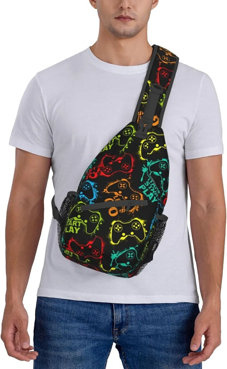 RIMENCH Large Capacity Crossbody Sling Backpack Sling Bag for Women Men Multipurpose Travel Essentials Cross Body Bag (Video Game Weapon cool pattern)