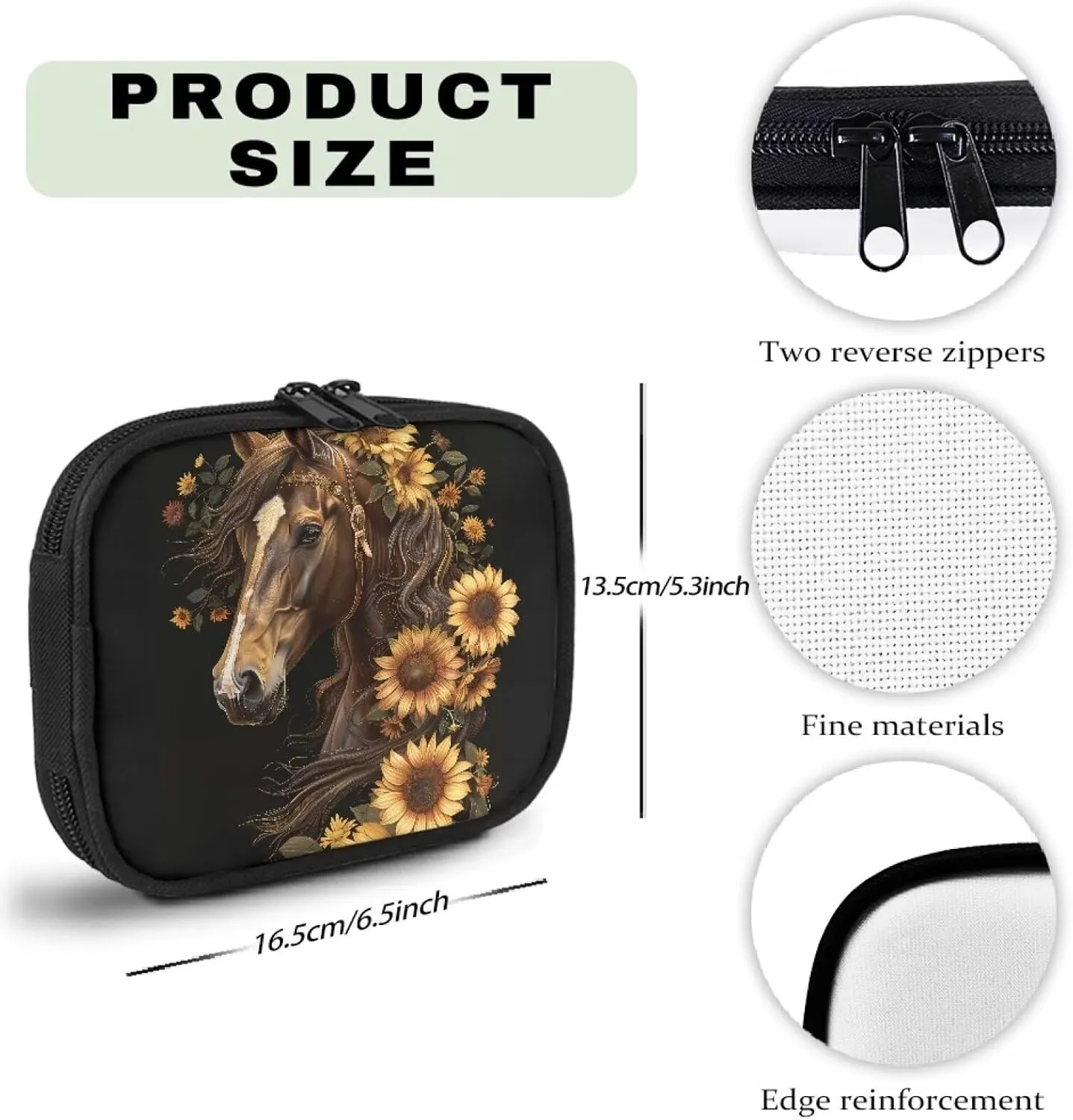 Rnyleeg Sunflower Horse Print First Aid Bag for Adult Kids-Empty First Aid Kit Bag Portable Travel First Aid Kit Bag Animal Pattern