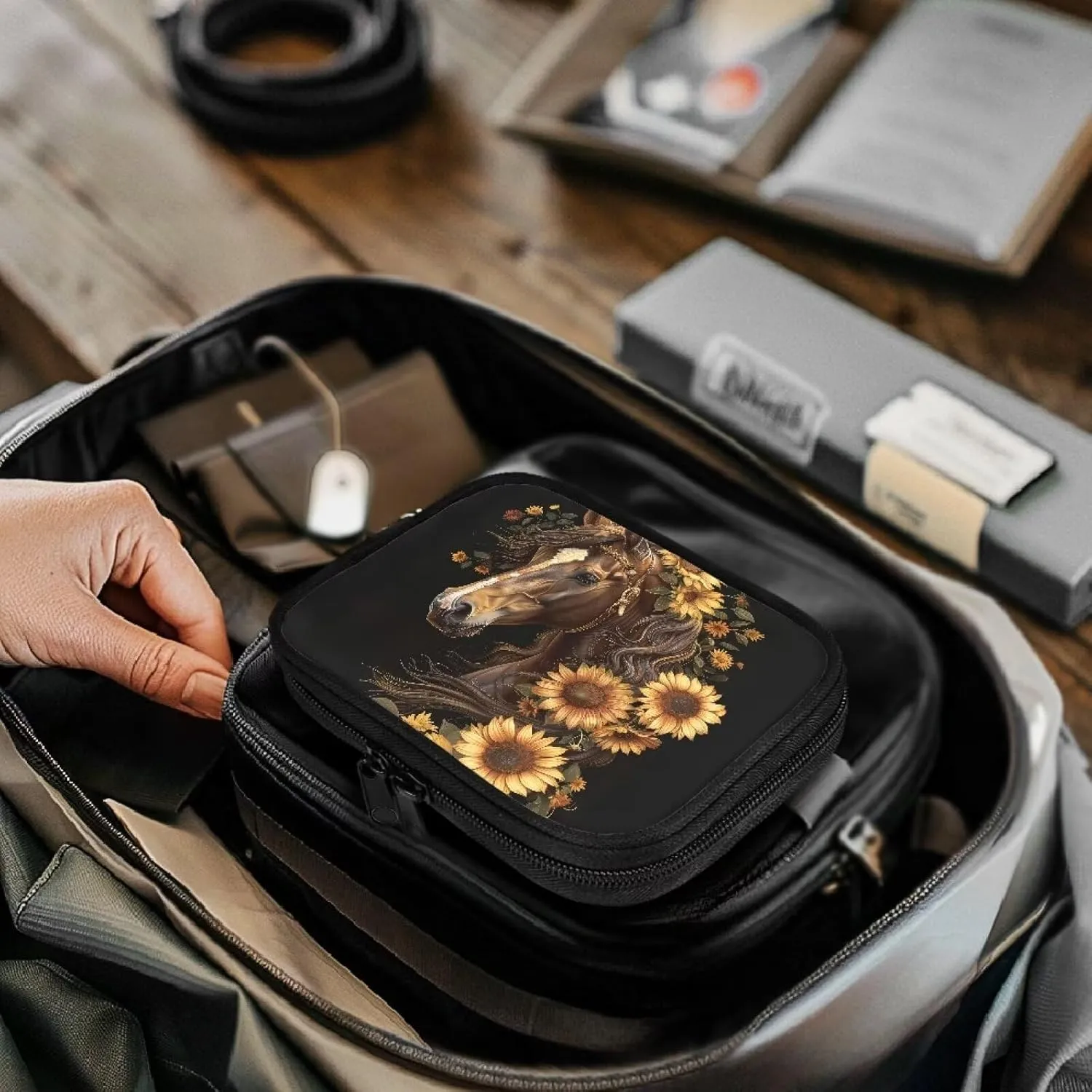 Rnyleeg Sunflower Horse Print First Aid Bag for Adult Kids-Empty First Aid Kit Bag Portable Travel First Aid Kit Bag Animal Pattern