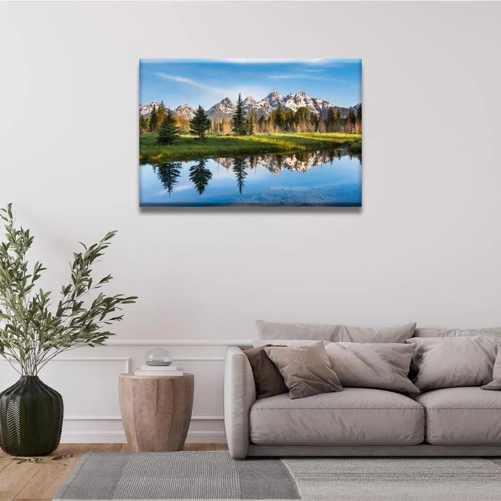Rocky Mountain Range Wall Art Wyoming USA Canvas Wall Art 1 Piece Grand Teton National Park Posters & Prints Wall Art for Living Room Office Bedroom Framed Gallery-wrapped Ready to Hang 24X36 INCH