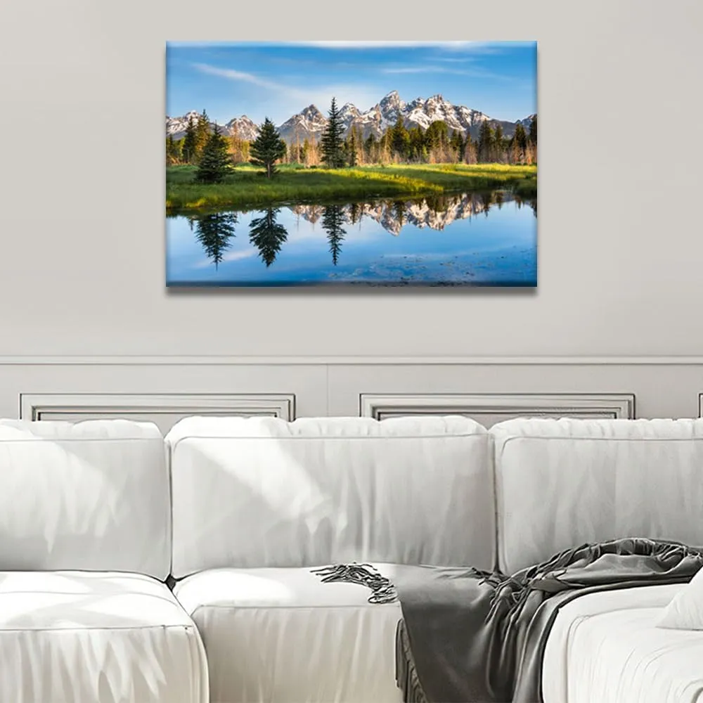Rocky Mountain Range Wall Art Wyoming USA Canvas Wall Art 1 Piece Grand Teton National Park Posters & Prints Wall Art for Living Room Office Bedroom Framed Gallery-wrapped Ready to Hang 24X36 INCH