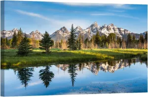 Rocky Mountain Range Wall Art Wyoming USA Canvas Wall Art 1 Piece Grand Teton National Park Posters & Prints Wall Art for Living Room Office Bedroom Framed Gallery-wrapped Ready to Hang 24X36 INCH