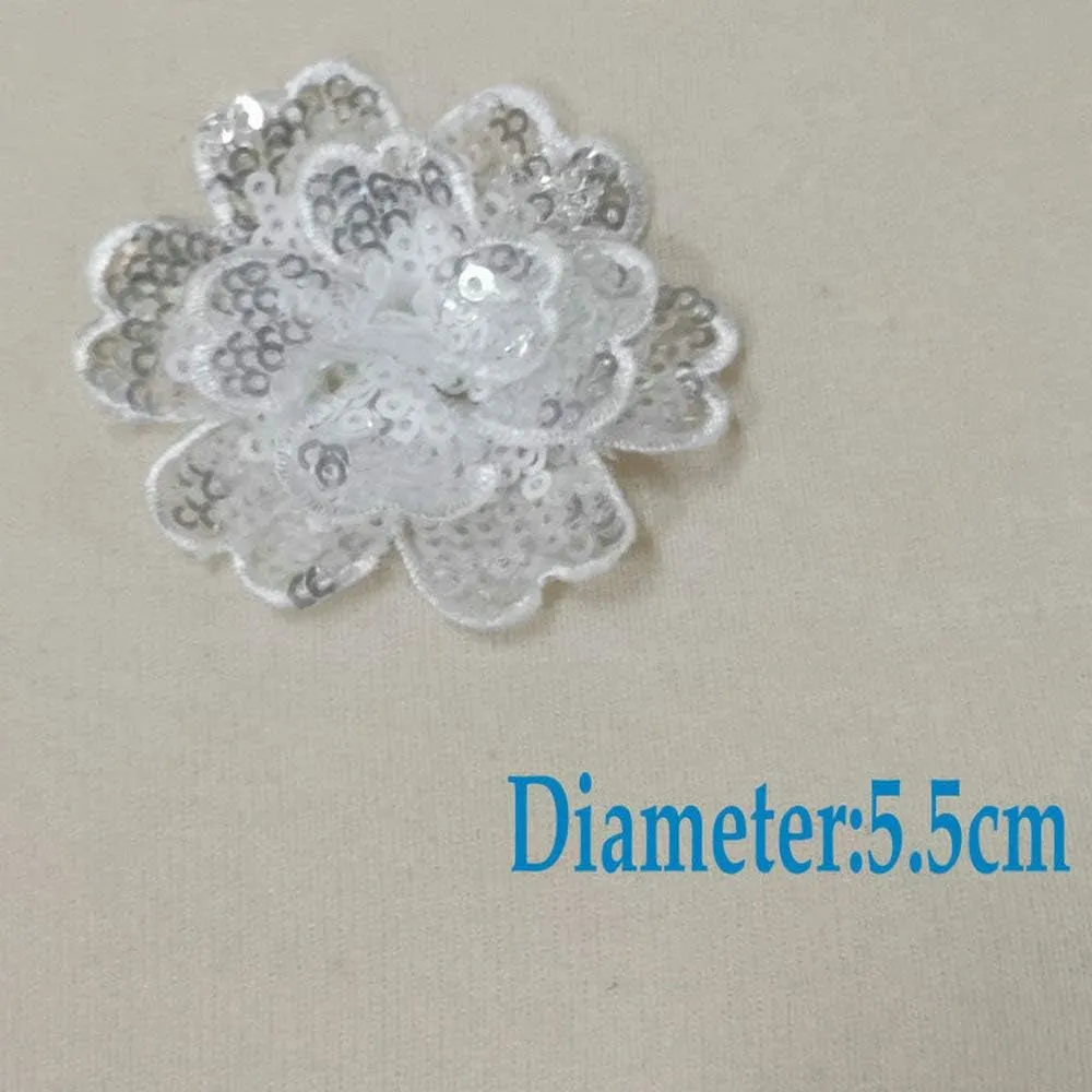 Rose Sequin Embroidered Three-Dimensional Lace Collar Flower Corsage Neckline DIY Applique Clothing Patch Lace Accessories (10 Pc Small White)