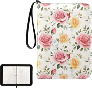 Roses Painting Pattern Card Binder 4 Pocket, Trading Card Holder Fits 400 Game Cards with 50 Removable Sleeves, MTG Card Case Standard Size