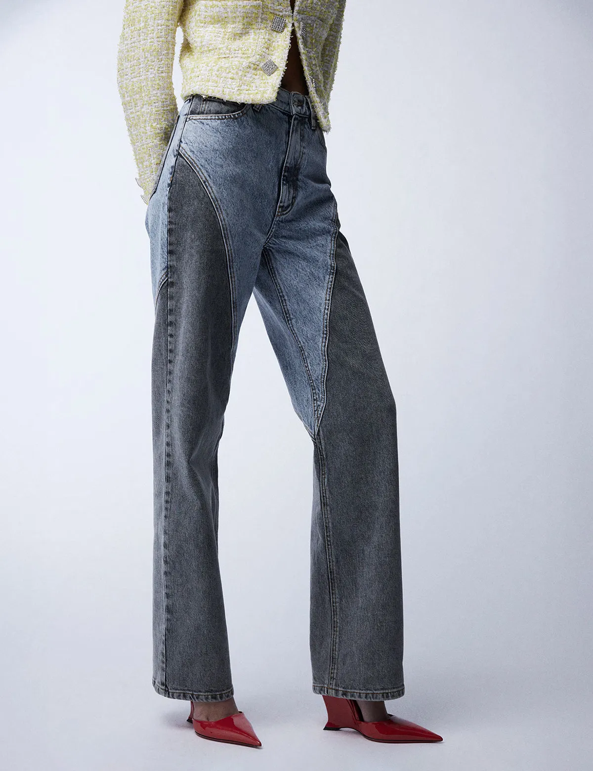 ROTATE Birger Christensen - Straight Patchwork Jeans