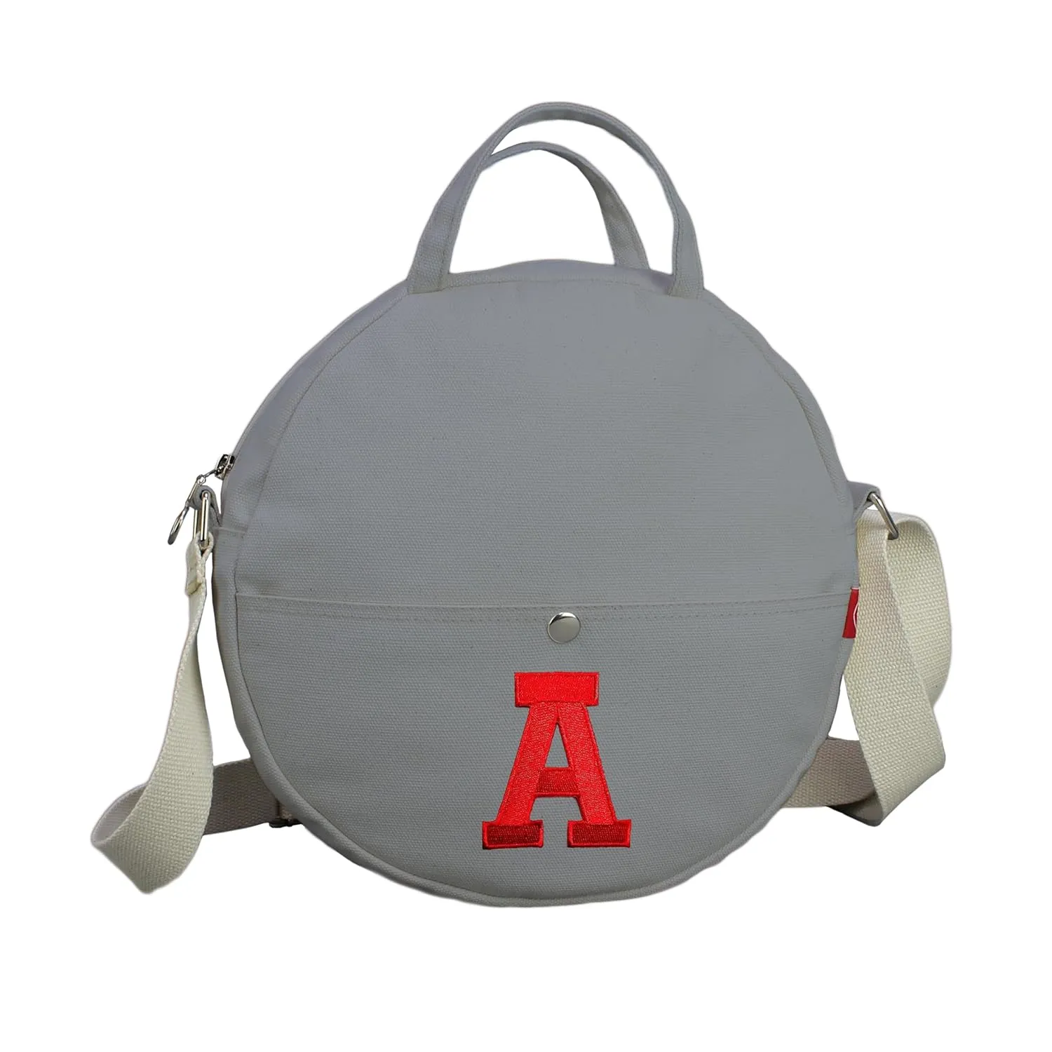 Round Canvas Crossbody Bag Personalized Custom Embroidered Name on Bag Initials Circle Purse Shoulder Messenger Handmade Eco-Friendly Cotton