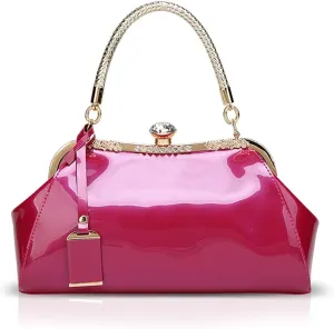RTGGSEL Women's Crystal Glossy Patent Leather Top Handle Tote Evening Handbag Wedding Crossbody Shoulder Bags Satchel Purse